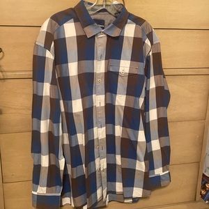 Tommy Bahama cotton/silk casual patterned shirt. XL. Blue/brown/white